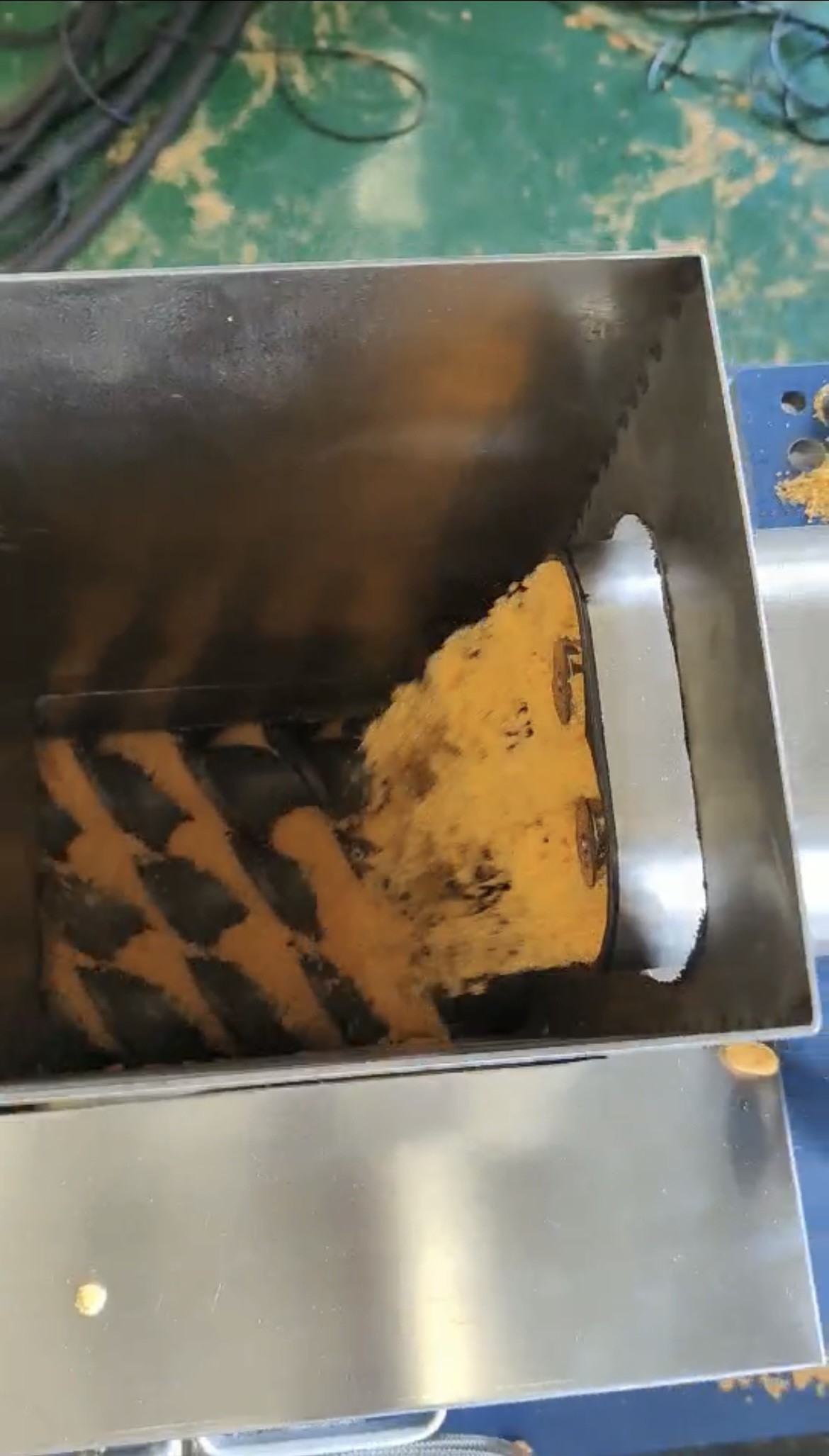 plastic pellets feeding into twin screw extruder hopper plastic pellets feeding into twin screw extruder hopper